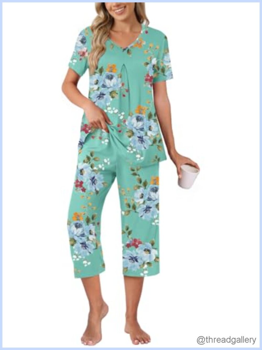 Women's 2-Piece Pajama Set with Pockets, V-Neck, Capri Lounge Sleepwear